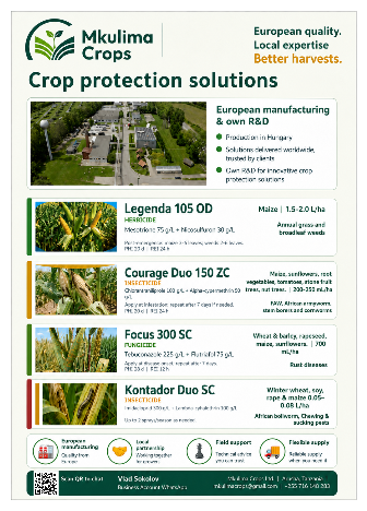Mkulima Crops crop protection portfolio with Legenda 105 OD, Courage Duo 150 ZC, Focus 300 SC and Kontador Duo SC