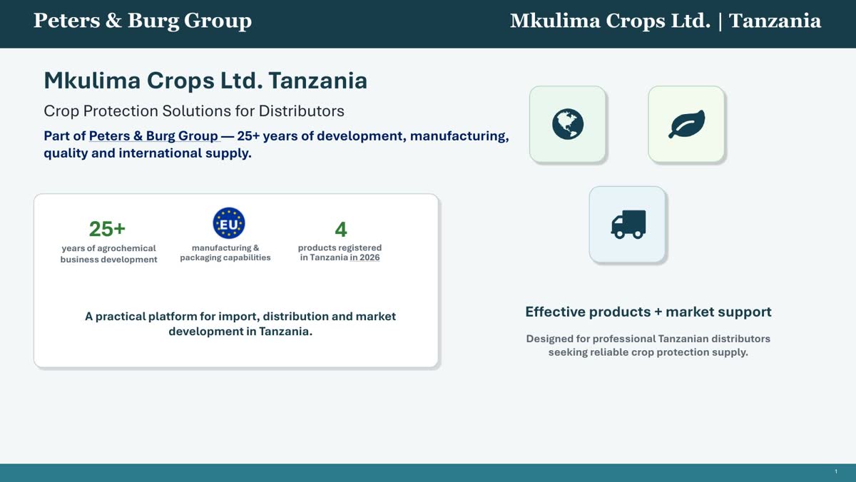 Presentation page 1: Mkulima Crops Tanzania crop protection solutions