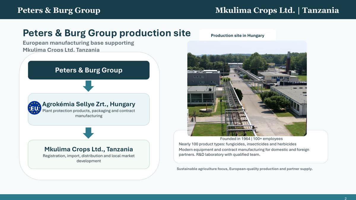 Presentation page 2: Peters and Burg production site in Hungary