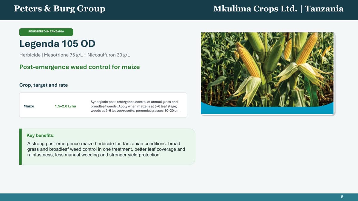 Presentation page 7: Legenda 105 OD crop target and application rate