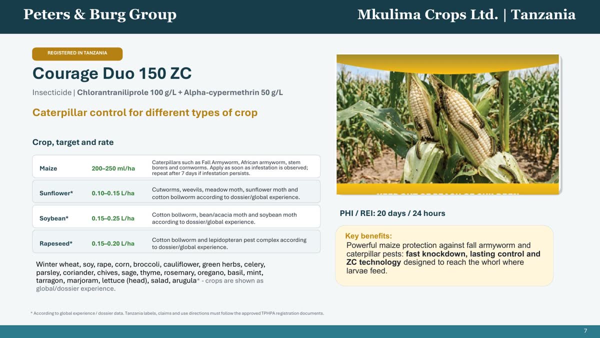 Presentation page 9: Courage Duo 150 ZC crop targets and rates