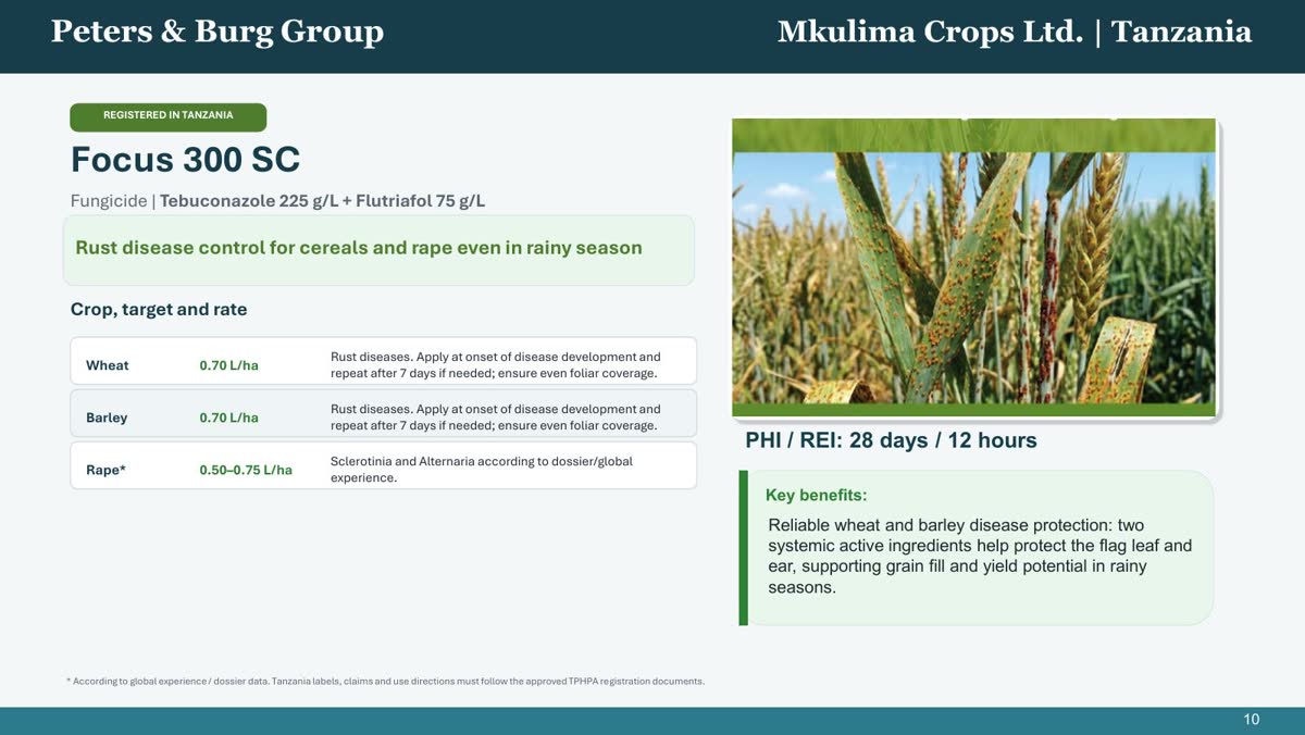 Presentation page 11: Focus 300 SC crop targets and rates