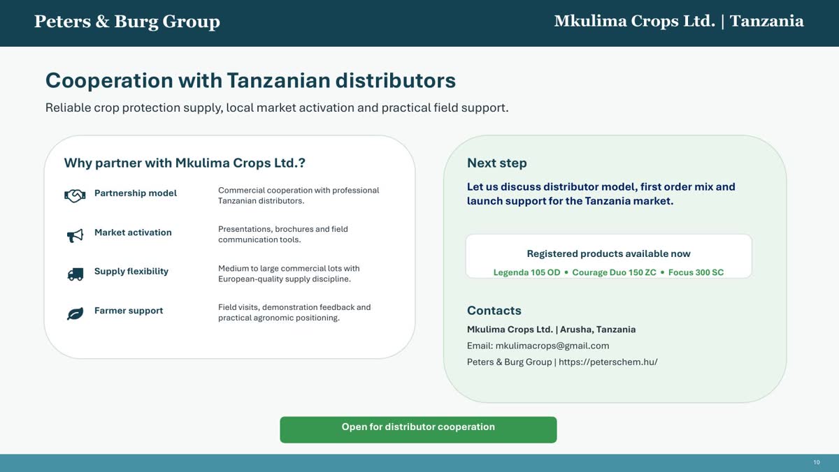 Presentation page 14: distributor cooperation and contacts